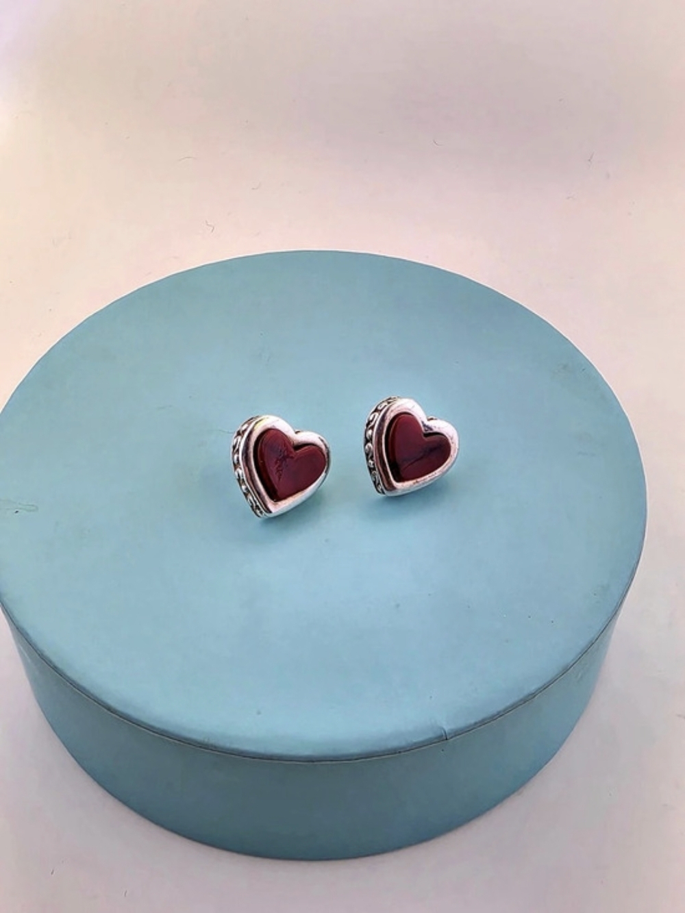 โค๏ธ ATI Mexico Sterling Silver Red Jasper Heart Stud Earrings โจ